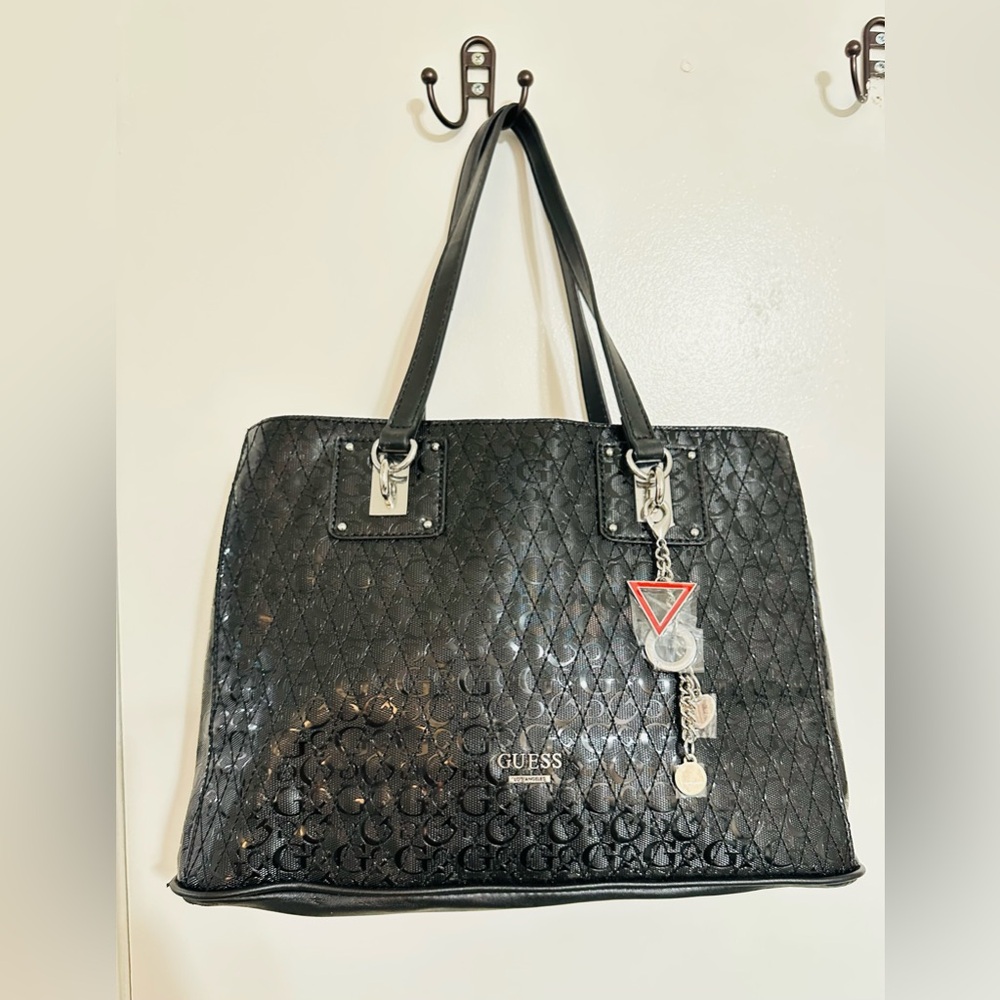Guess Black Top Handle Signature Three Compartment Tote